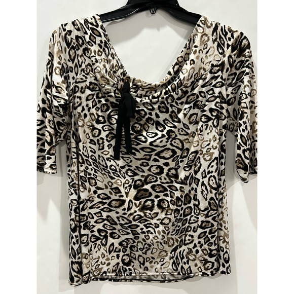 Slim Factor by Investments off shoulder leopord top 3/4 Sleeves Size M - Picture 2 of 6